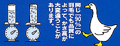 同じ「90％」の羽毛でも品質によって、かさ高が大変違うことがあります。